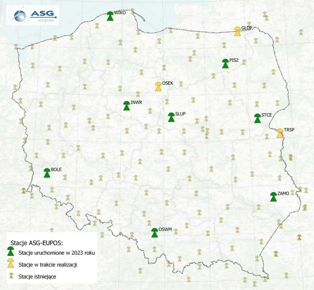 rys1 - Mapa przedstawiajaca rozmieszczenie nowych stacji ASG-EUPOS