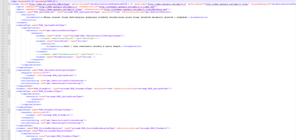 fragment schematu wzorcowej usługi WFS udostępniającej dane EGiB do ZSIN