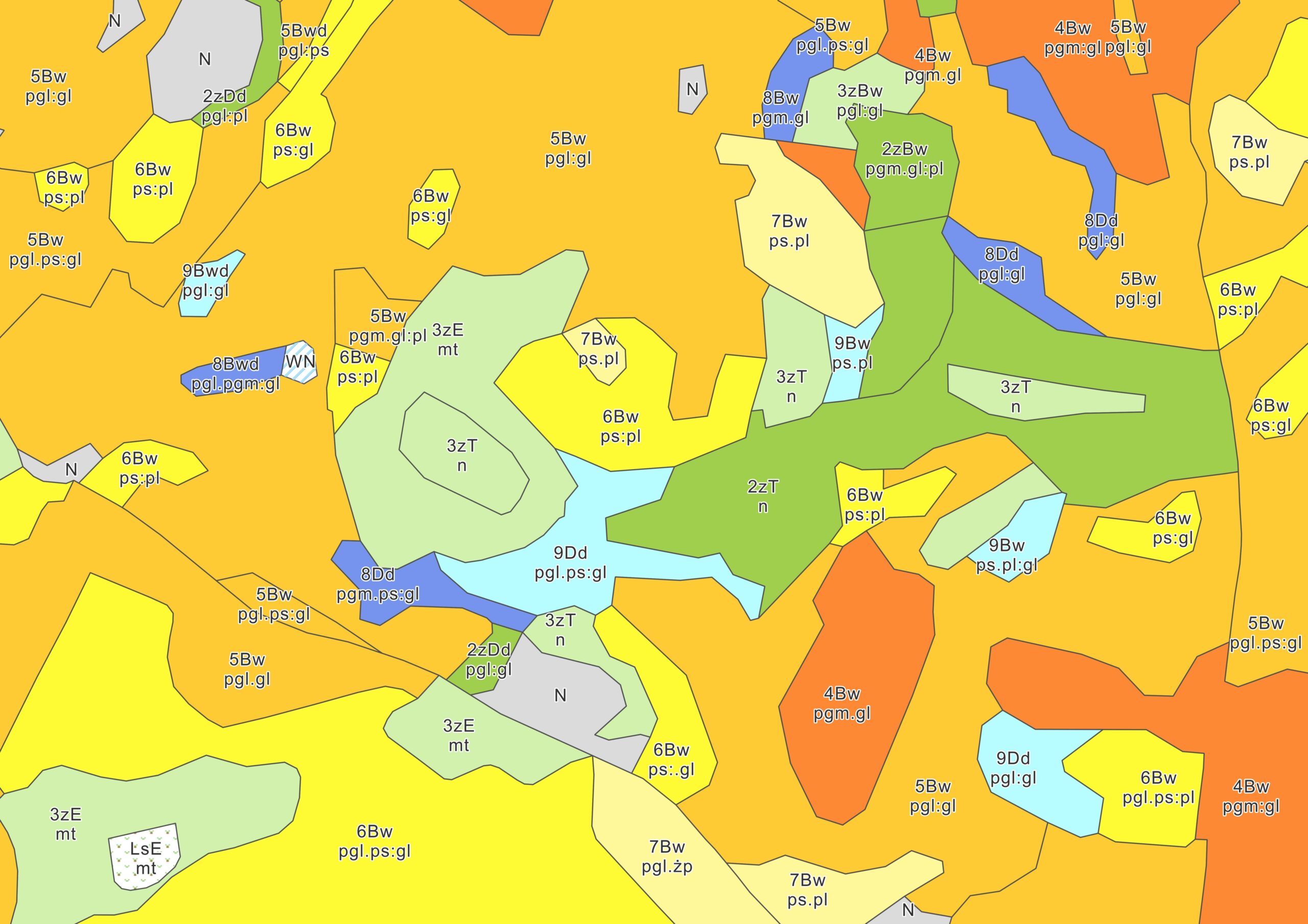rys1 - wizualizacja fragmentu mapy glebowo-rolniczej dla woj. pomorskiego.