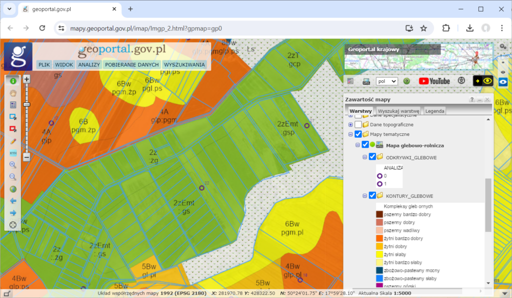 rys1 - zrzut prezentuje usługę przegladania WMS dot. mapy glebowo-rolniczej