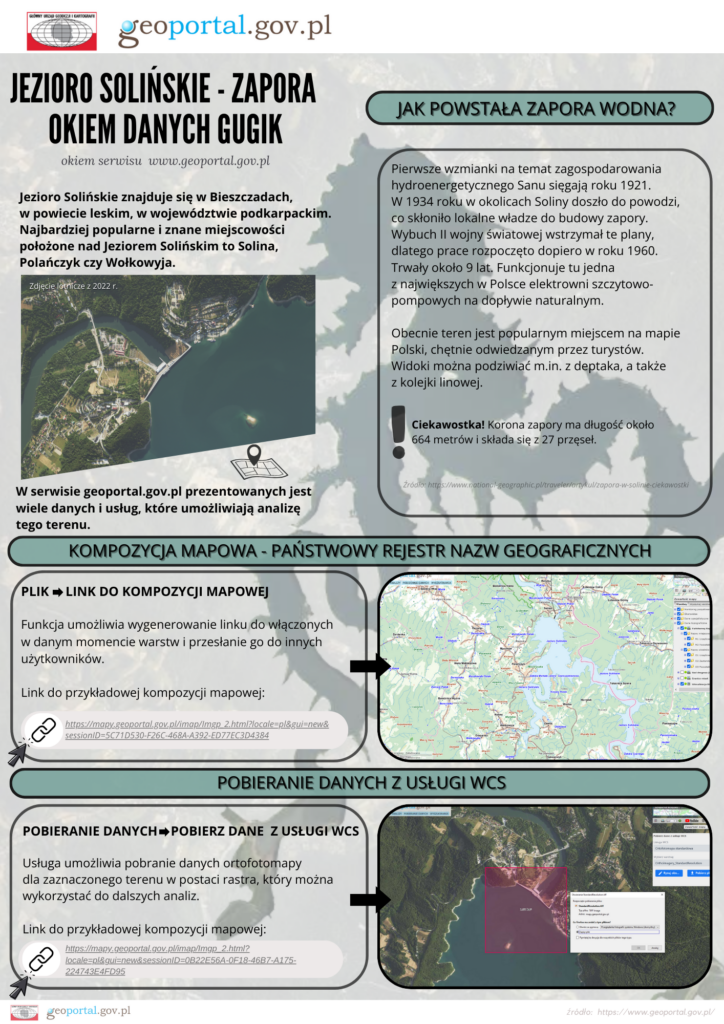 prezentacja "Jezioro Solińskie - Zapora okiem danych GUGiK" z wykorzystaniem danych PZGiK