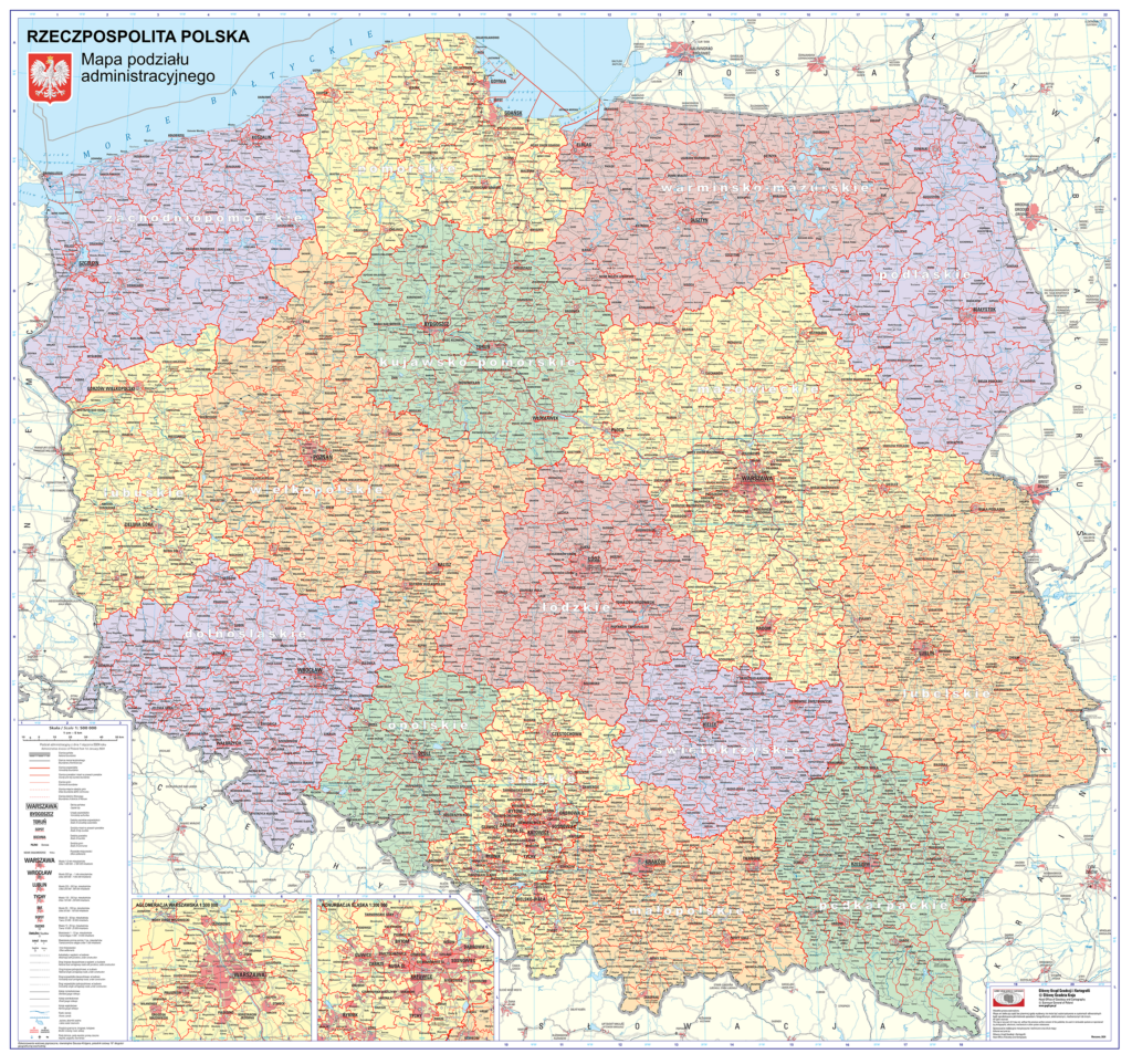 Rys1 - Ilustracja przedstawia opracowaną przez GUGiK mapę administracyjną.