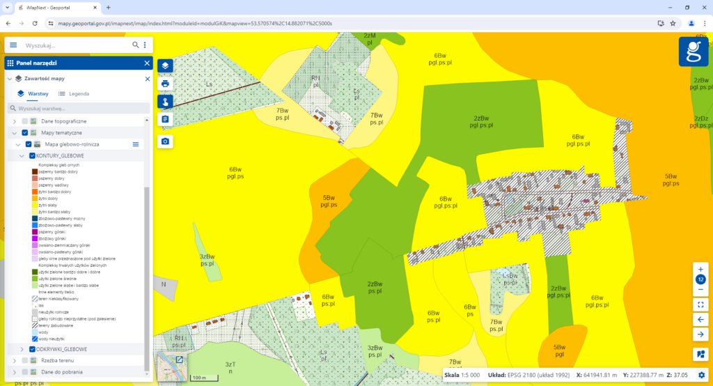 wizualizacja fragmentu mapy glebowo-rolniczej dla woj. zachodniopomorskiego.