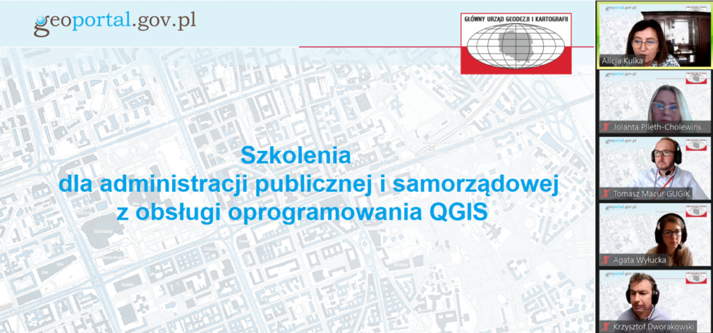 Baner z napisem "Szkolenia dla administracji publicznej i samorządowej z obsługi programu QGIS"