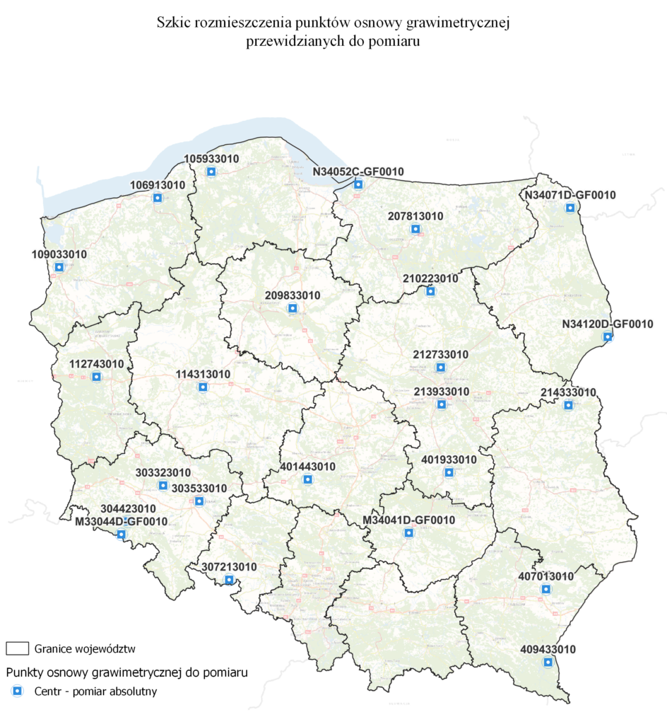 Rysunek 1 - Ilustracja przedstawia mapę Polski z rozmieszczeniem punktów przewidzianych do opracowania w ramach podpisanej umowy.