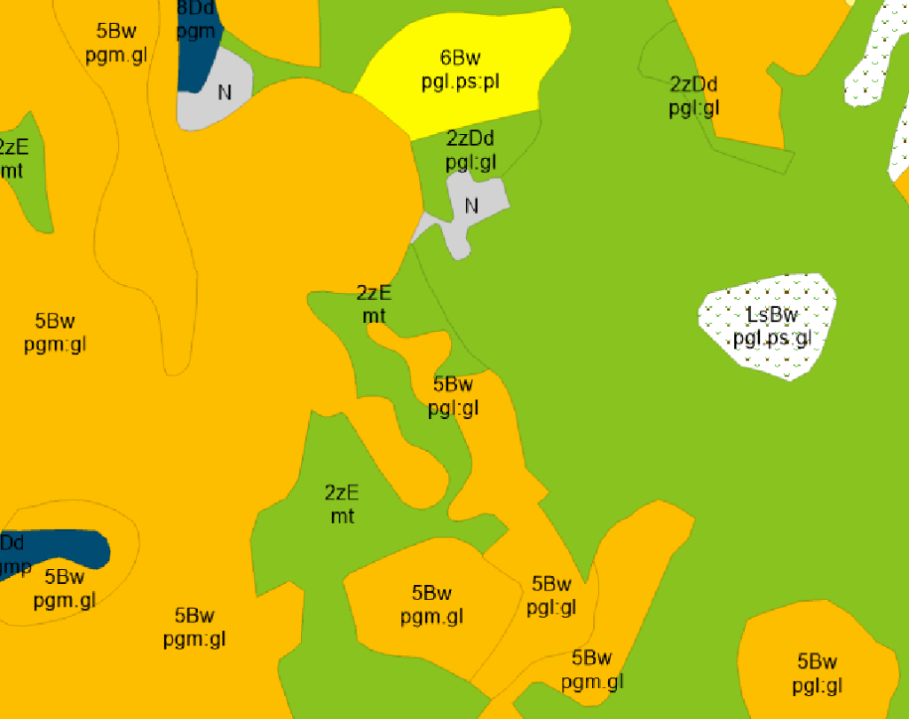 Mapa glebowo-rolnicza w postaci wektorowej z symbolizacją i kolorystyką zastosowaną w usłudze WMTS