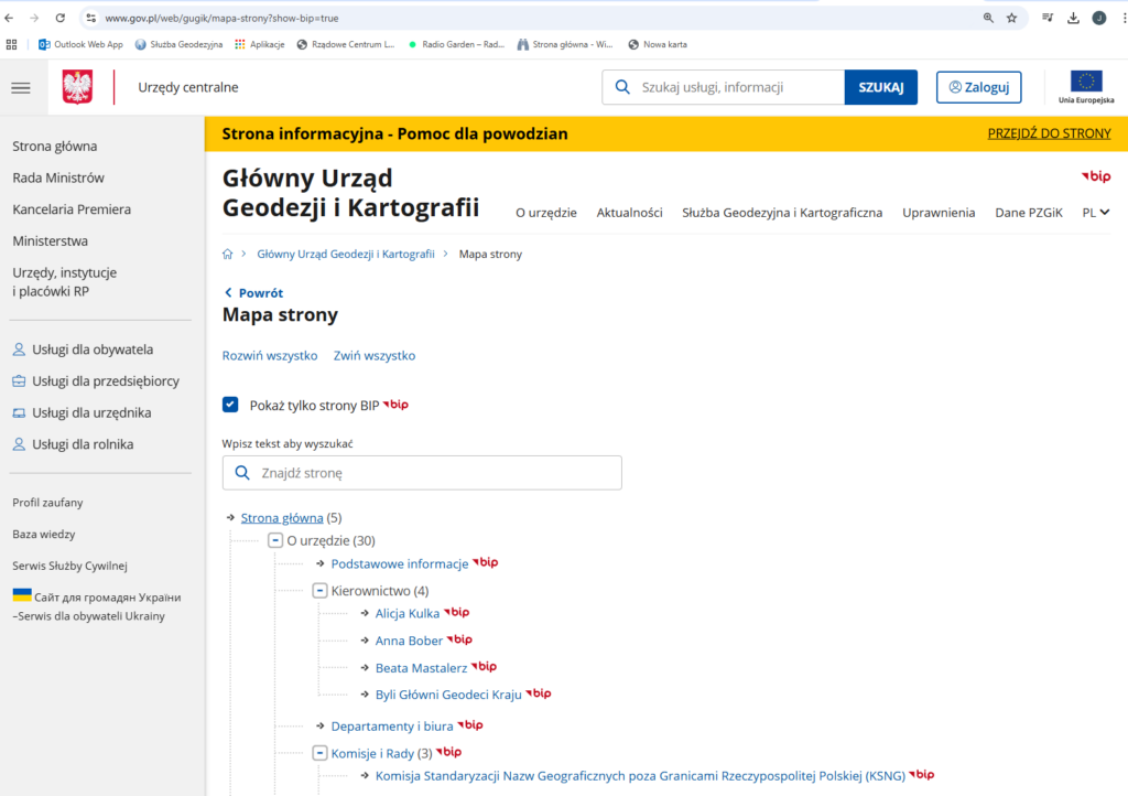2. Zrzut mapy nowej strony BIP GUGiK